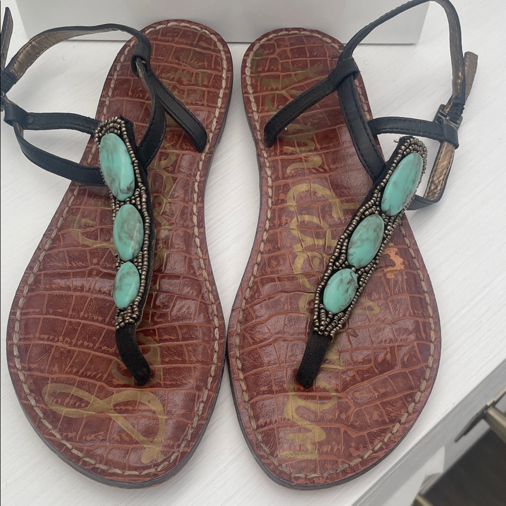 Sam Edelman Black and Turquoise Beaded Women's Sandals